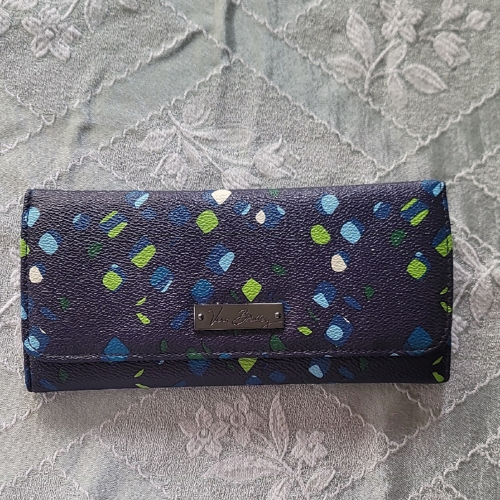 Vera Bradley Blue and Green Wallet with Fold-Over Design